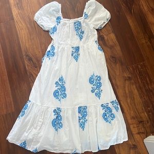 JCrew White Cotton Dress with Blue Flowers Size 2
